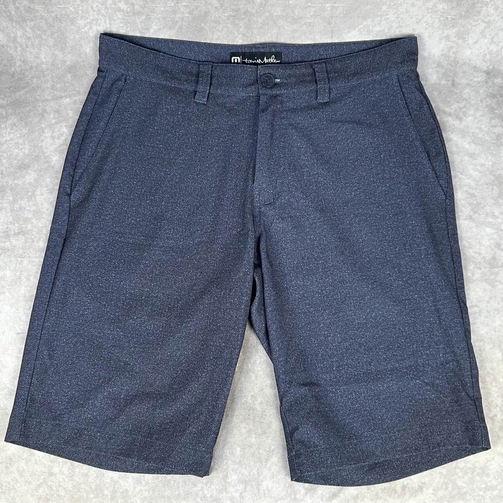 Travis Mathew Golf Shorts Mens Size 32 Blue Performance Flat Front Stretch 11"